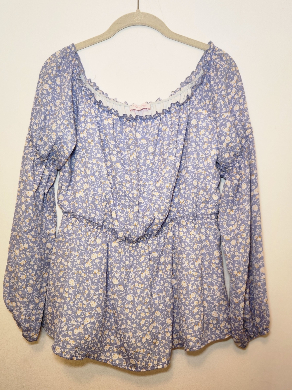 Pink Lily Light Blue Floral Peasant Tunic XL